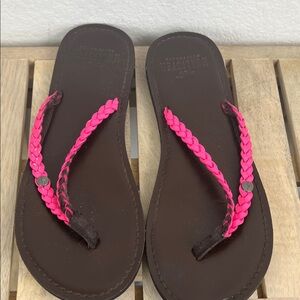 Hollister Pink and Brown Braided Sandals Size 8